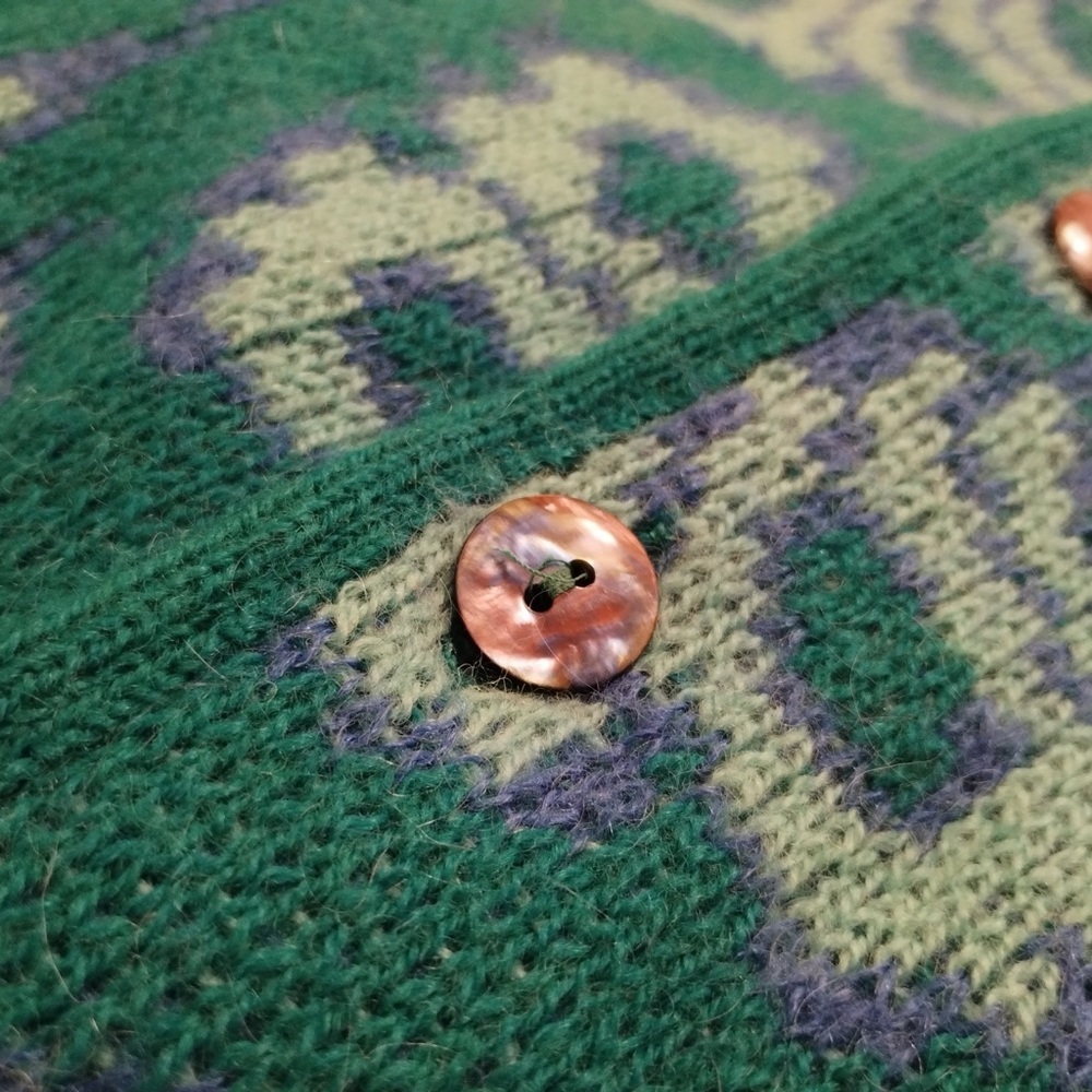 Vintage Isabella Cardigan Medium Blue Green Blend Floral Italy Granny Cottage - Picture 6 of 12